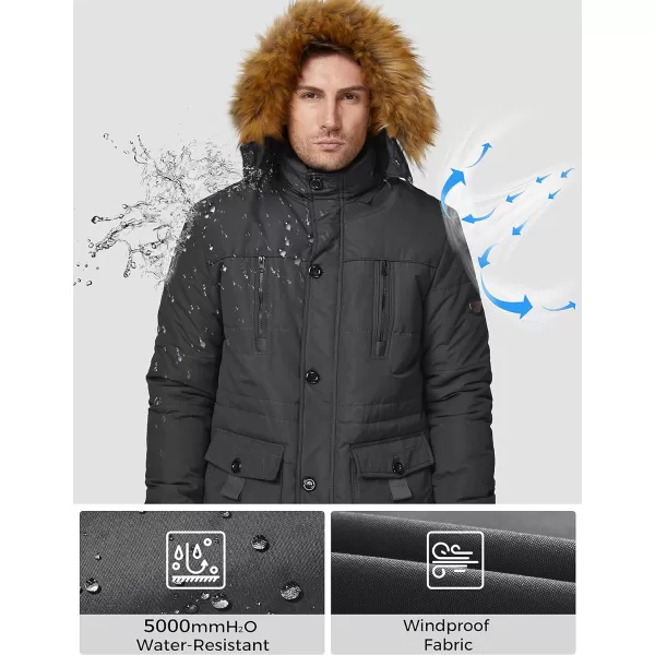 WenVen Mens Winter Coat Warm Parka Jacket with Faux Fur Removable HoodCharcoal