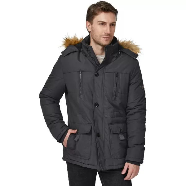 WenVen Mens Winter Coat Warm Parka Jacket with Faux Fur Removable HoodCharcoal