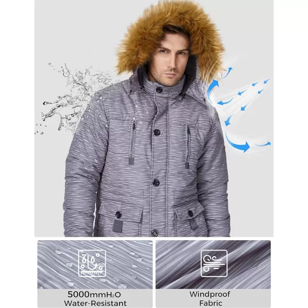 WenVen Mens Winter Coat Warm Parka Jacket with Faux Fur Removable HoodCharcoal Heather