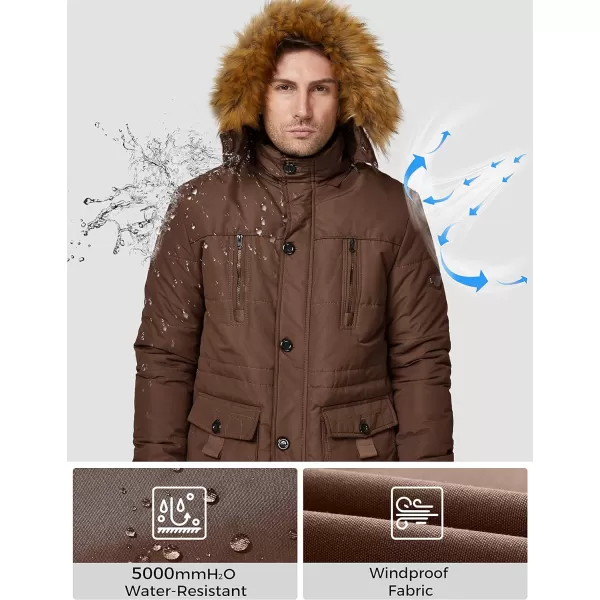 WenVen Mens Winter Coat Warm Parka Jacket with Faux Fur Removable HoodCoffee