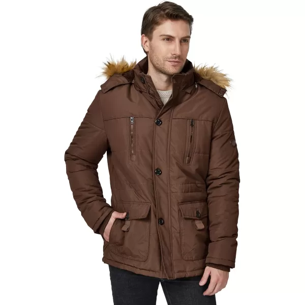 WenVen Mens Winter Coat Warm Parka Jacket with Faux Fur Removable HoodCoffee