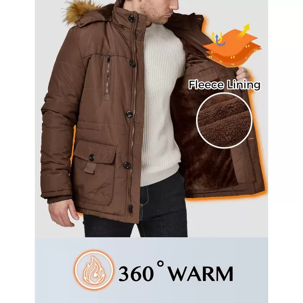 WenVen Mens Winter Coat Warm Parka Jacket with Faux Fur Removable HoodCoffee