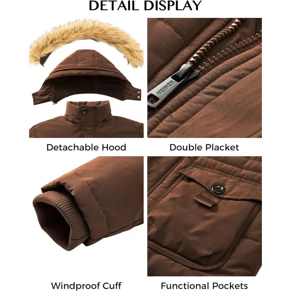 WenVen Mens Winter Coat Warm Parka Jacket with Faux Fur Removable HoodCoffee