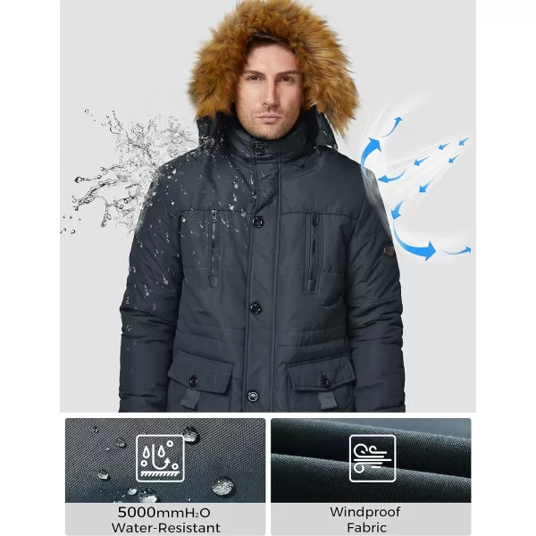 WenVen Mens Winter Coat Warm Parka Jacket with Faux Fur Removable HoodGrey