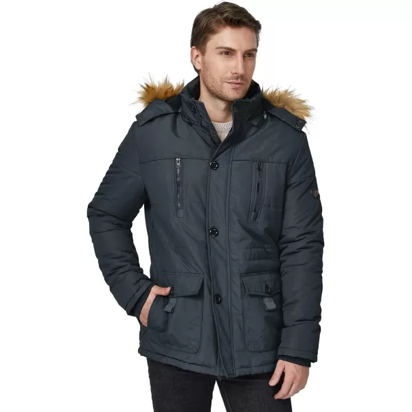 WenVen Mens Winter Coat Warm Parka Jacket with Faux Fur Removable HoodGrey