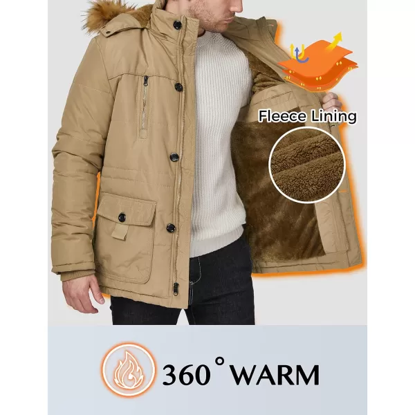 WenVen Mens Winter Coat Warm Parka Jacket with Faux Fur Removable HoodKhaki