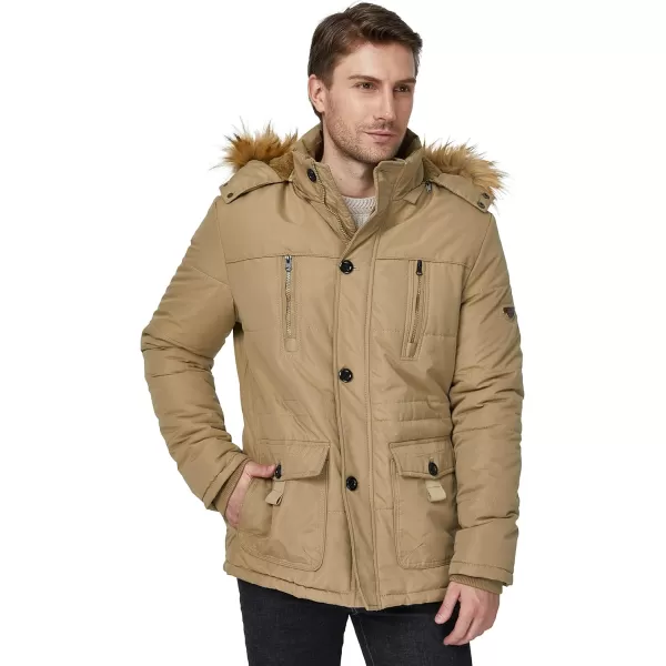 WenVen Mens Winter Coat Warm Parka Jacket with Faux Fur Removable HoodKhaki