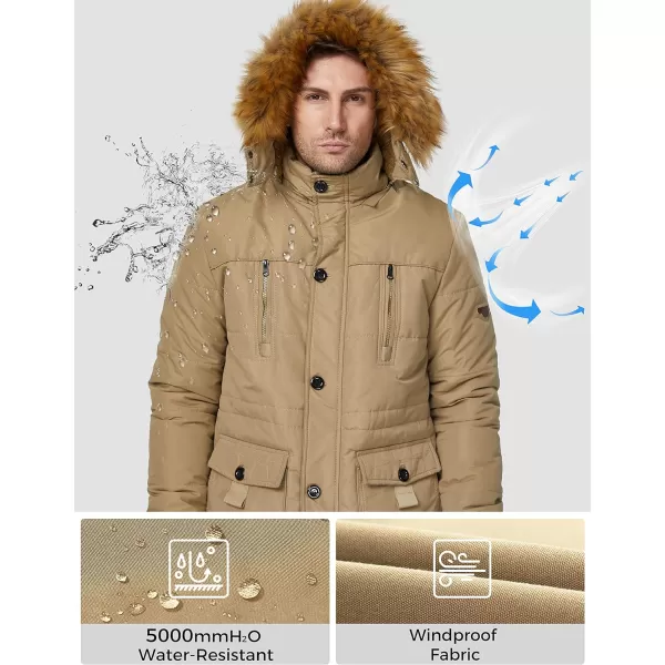 WenVen Mens Winter Coat Warm Parka Jacket with Faux Fur Removable HoodKhaki
