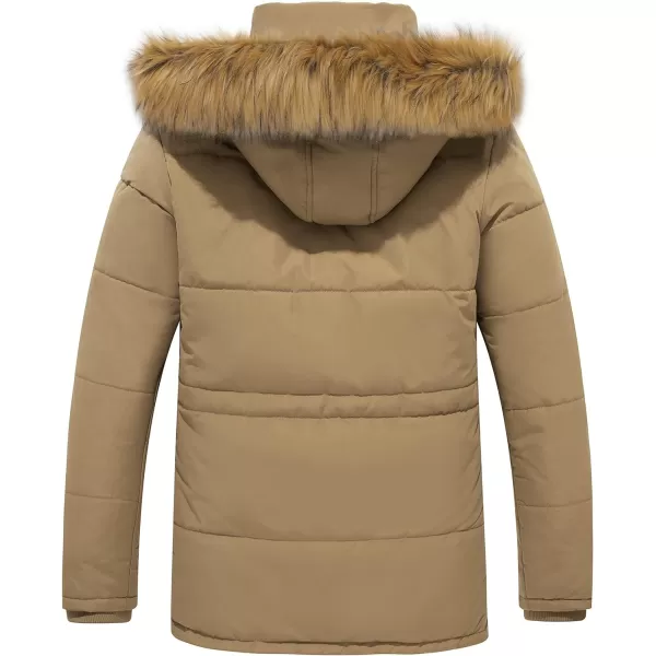WenVen Mens Winter Coat Warm Parka Jacket with Faux Fur Removable HoodKhaki