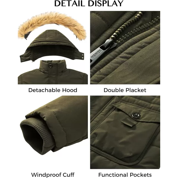 WenVen Mens Winter Coat Warm Parka Jacket with Faux Fur Removable HoodN Army Green