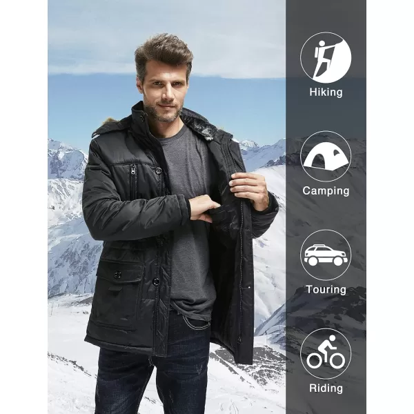 WenVen Mens Winter Coat Warm Parka Jacket with Faux Fur Removable HoodN Black