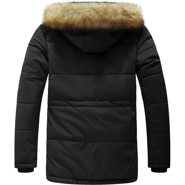 WenVen Mens Winter Coat Warm Parka Jacket with Faux Fur Removable HoodN Black
