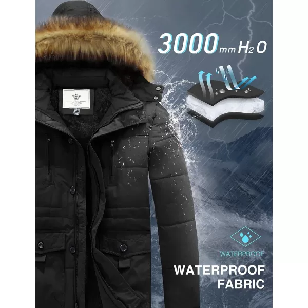 WenVen Mens Winter Coat Warm Parka Jacket with Faux Fur Removable HoodN Black