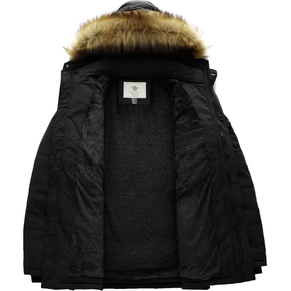 WenVen Mens Winter Coat Warm Parka Jacket with Faux Fur Removable HoodN Black