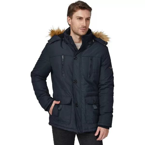WenVen Mens Winter Coat Warm Parka Jacket with Faux Fur Removable HoodNavy