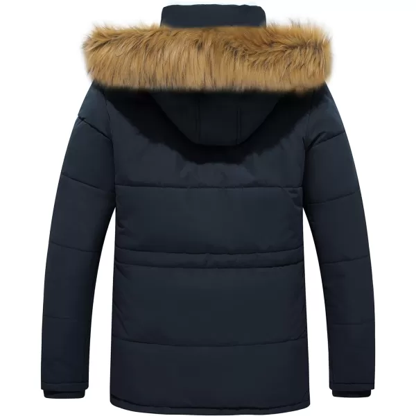 WenVen Mens Winter Coat Warm Parka Jacket with Faux Fur Removable HoodNavy