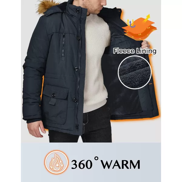 WenVen Mens Winter Coat Warm Parka Jacket with Faux Fur Removable HoodNavy