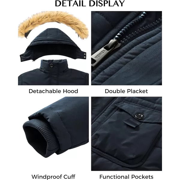 WenVen Mens Winter Coat Warm Parka Jacket with Faux Fur Removable HoodNavy