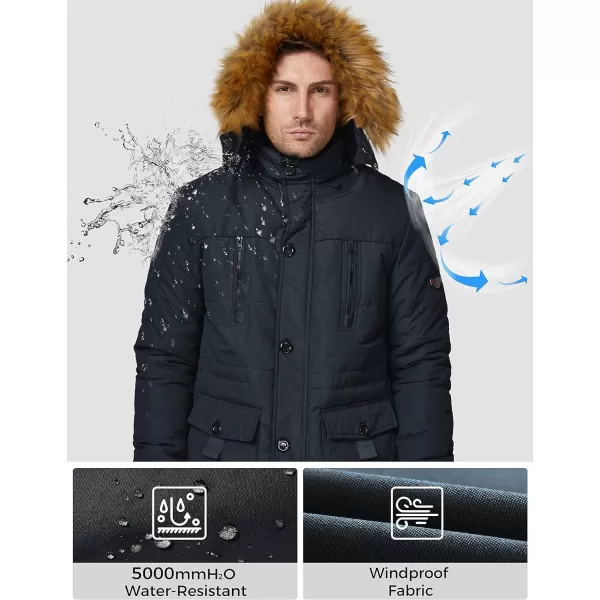 WenVen Mens Winter Coat Warm Parka Jacket with Faux Fur Removable HoodNavy