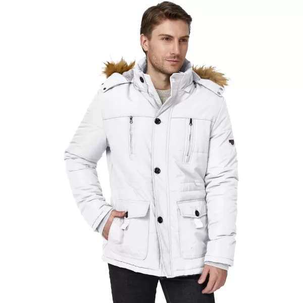 WenVen Mens Winter Coat Warm Parka Jacket with Faux Fur Removable HoodWhite