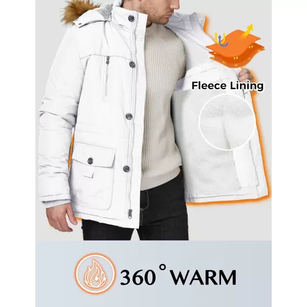WenVen Mens Winter Coat Warm Parka Jacket with Faux Fur Removable HoodWhite
