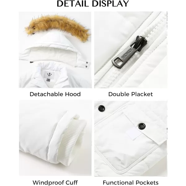 WenVen Mens Winter Coat Warm Parka Jacket with Faux Fur Removable HoodWhite