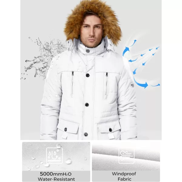 WenVen Mens Winter Coat Warm Parka Jacket with Faux Fur Removable HoodWhite