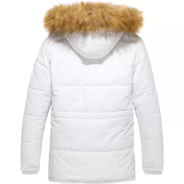 WenVen Mens Winter Coat Warm Parka Jacket with Faux Fur Removable HoodWhite