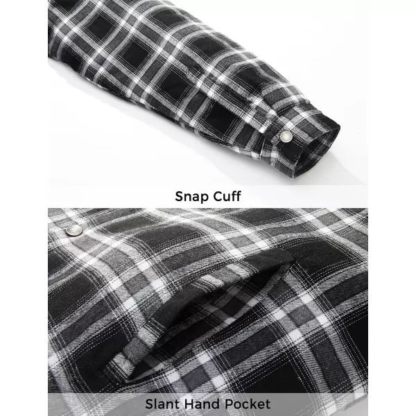 WenVen Mens Winter Hooded Plaid Shirt Jacket Sherpa Lining Shirt Jacket Lightweight and Comfortable Casual CoatBlack