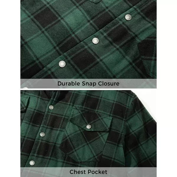 WenVen Mens Winter Hooded Plaid Shirt Jacket Sherpa Lining Shirt Jacket Lightweight and Comfortable Casual CoatBlack Green