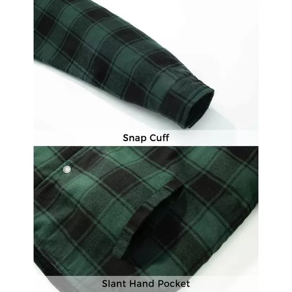 WenVen Mens Winter Hooded Plaid Shirt Jacket Sherpa Lining Shirt Jacket Lightweight and Comfortable Casual CoatBlack Green