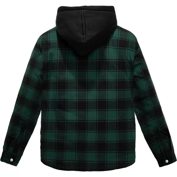 WenVen Mens Winter Hooded Plaid Shirt Jacket Sherpa Lining Shirt Jacket Lightweight and Comfortable Casual CoatBlack Green