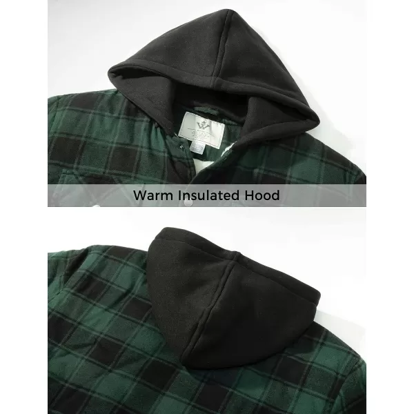 WenVen Mens Winter Hooded Plaid Shirt Jacket Sherpa Lining Shirt Jacket Lightweight and Comfortable Casual CoatBlack Green