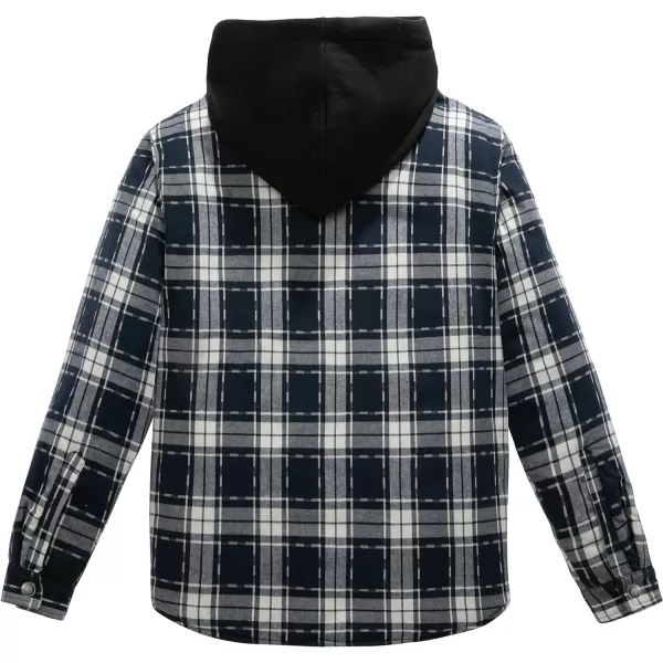 WenVen Mens Winter Hooded Plaid Shirt Jacket Sherpa Lining Shirt Jacket Lightweight and Comfortable Casual CoatBlue White