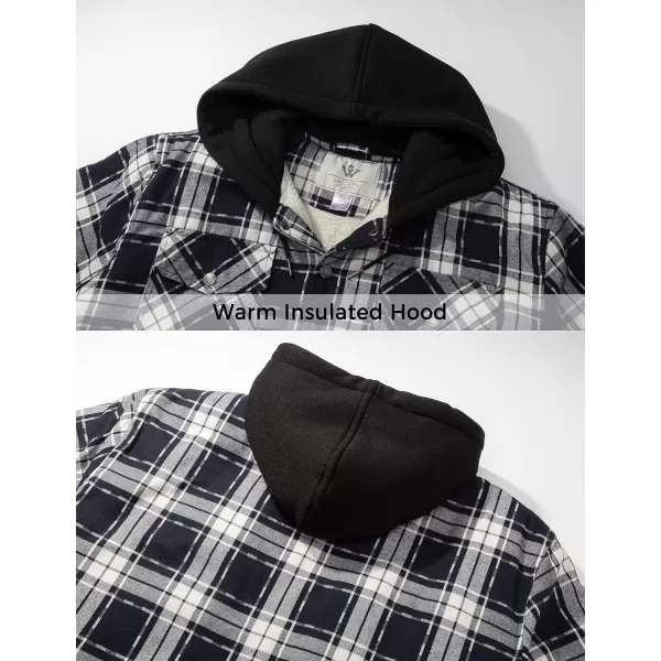 WenVen Mens Winter Hooded Plaid Shirt Jacket Sherpa Lining Shirt Jacket Lightweight and Comfortable Casual CoatBlue White