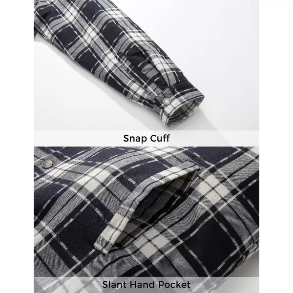 WenVen Mens Winter Hooded Plaid Shirt Jacket Sherpa Lining Shirt Jacket Lightweight and Comfortable Casual CoatBlue White