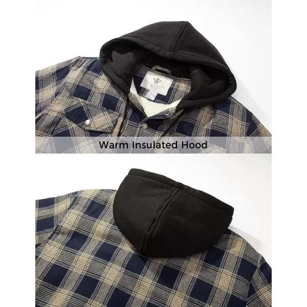 WenVen Mens Winter Hooded Plaid Shirt Jacket Sherpa Lining Shirt Jacket Lightweight and Comfortable Casual CoatBrown
