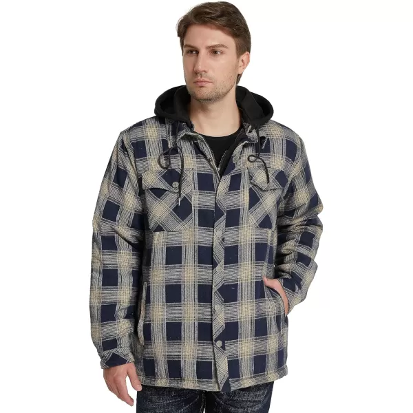 WenVen Mens Winter Hooded Plaid Shirt Jacket Sherpa Lining Shirt Jacket Lightweight and Comfortable Casual CoatBrown
