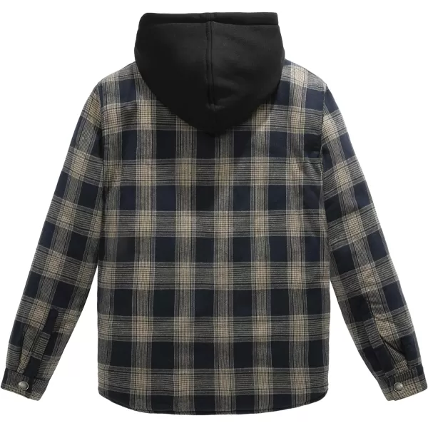 WenVen Mens Winter Hooded Plaid Shirt Jacket Sherpa Lining Shirt Jacket Lightweight and Comfortable Casual CoatBrown