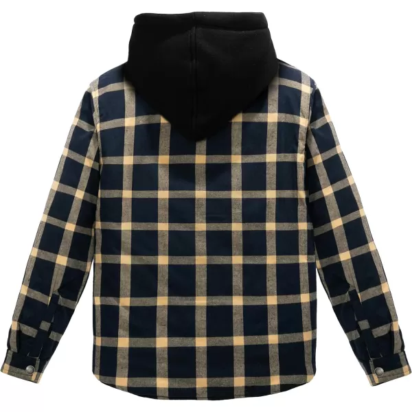WenVen Mens Winter Hooded Plaid Shirt Jacket Sherpa Lining Shirt Jacket Lightweight and Comfortable Casual CoatNavy Yellow