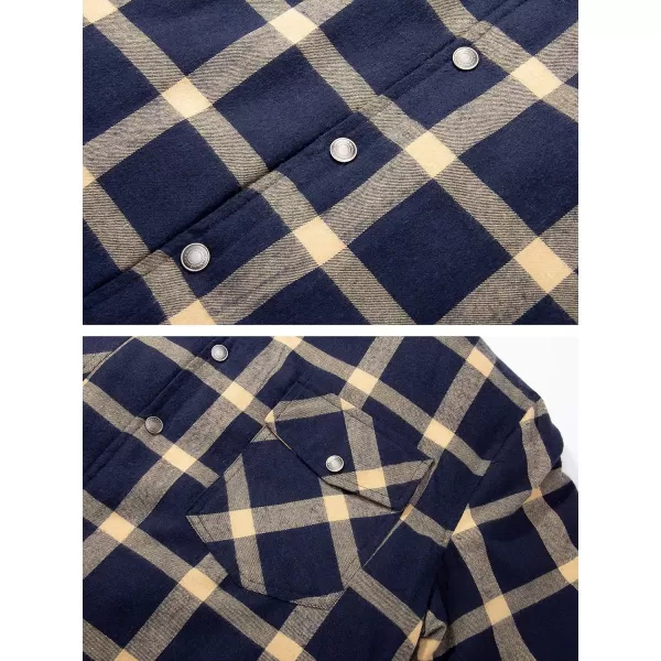 WenVen Mens Winter Hooded Plaid Shirt Jacket Sherpa Lining Shirt Jacket Lightweight and Comfortable Casual CoatNavy Yellow