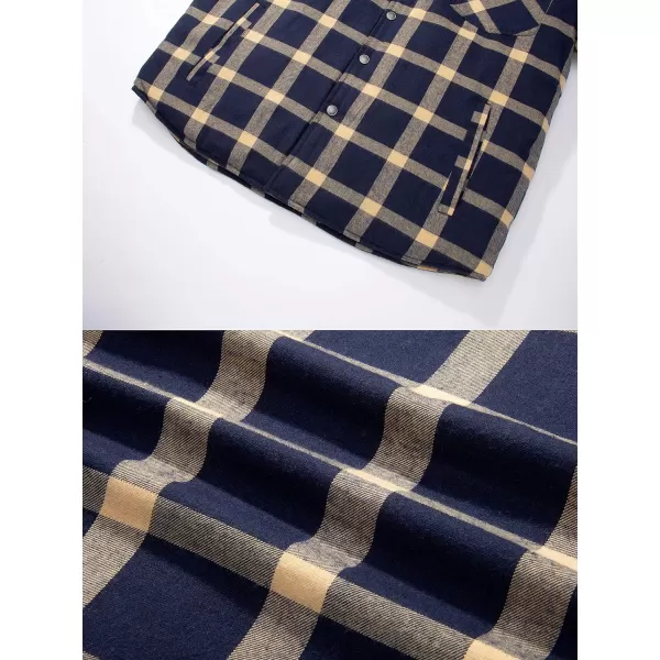 WenVen Mens Winter Hooded Plaid Shirt Jacket Sherpa Lining Shirt Jacket Lightweight and Comfortable Casual CoatNavy Yellow