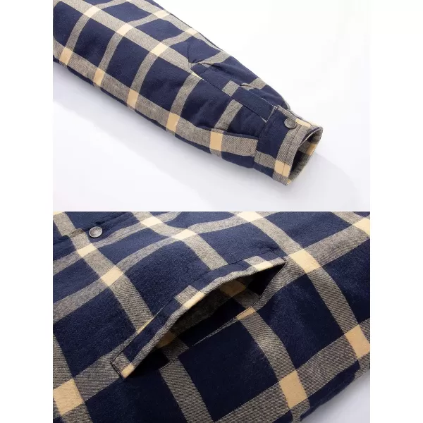 WenVen Mens Winter Hooded Plaid Shirt Jacket Sherpa Lining Shirt Jacket Lightweight and Comfortable Casual CoatNavy Yellow