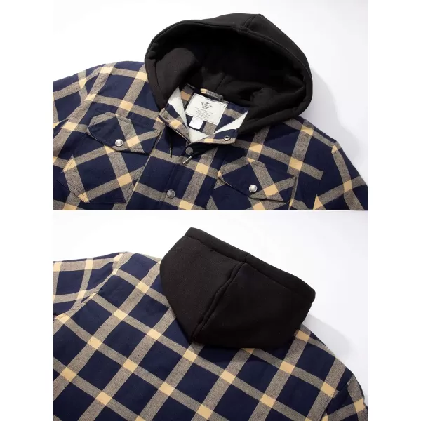 WenVen Mens Winter Hooded Plaid Shirt Jacket Sherpa Lining Shirt Jacket Lightweight and Comfortable Casual CoatNavy Yellow