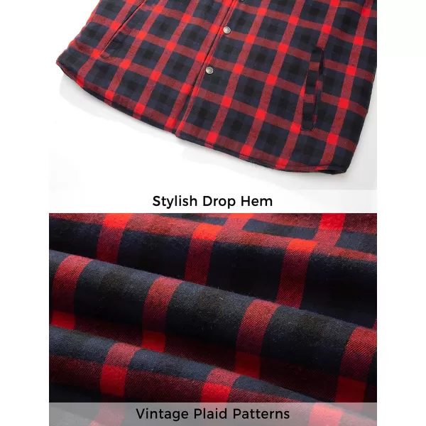 WenVen Mens Winter Hooded Plaid Shirt Jacket Sherpa Lining Shirt Jacket Lightweight and Comfortable Casual CoatRed