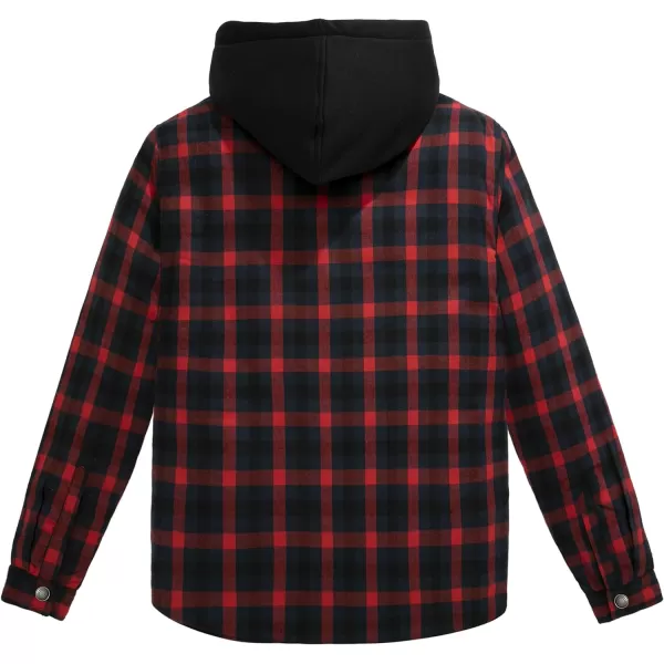 WenVen Mens Winter Hooded Plaid Shirt Jacket Sherpa Lining Shirt Jacket Lightweight and Comfortable Casual CoatRed