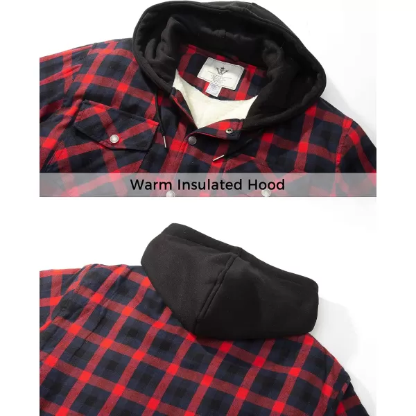 WenVen Mens Winter Hooded Plaid Shirt Jacket Sherpa Lining Shirt Jacket Lightweight and Comfortable Casual CoatRed