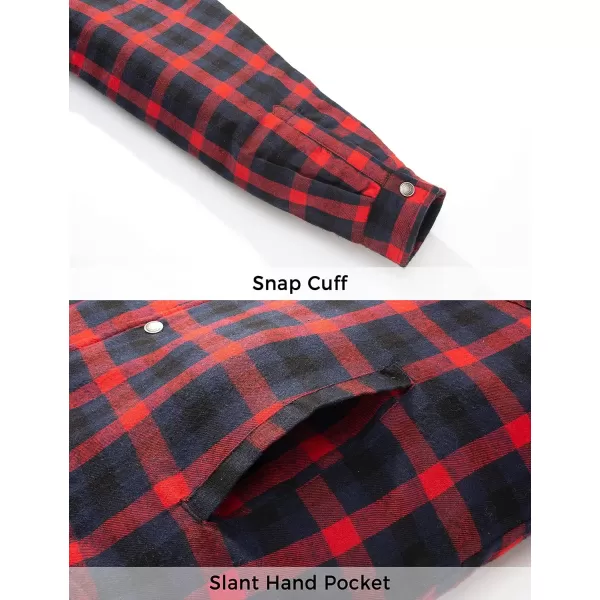 WenVen Mens Winter Hooded Plaid Shirt Jacket Sherpa Lining Shirt Jacket Lightweight and Comfortable Casual CoatRed