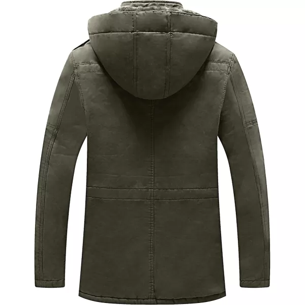 WenVen Mens Winter Jacket Sherpa Lining Wool Trench Coat Casual Warm Parka Coat With Detachable HoodArmy Green