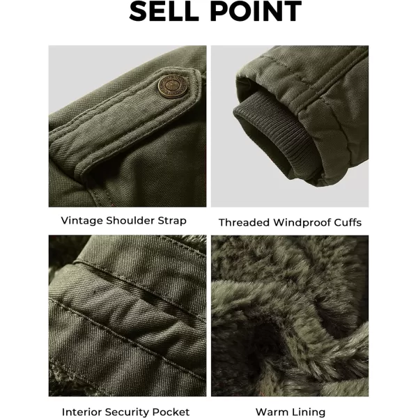 WenVen Mens Winter Jacket Sherpa Lining Wool Trench Coat Casual Warm Parka Coat With Detachable HoodArmy Green